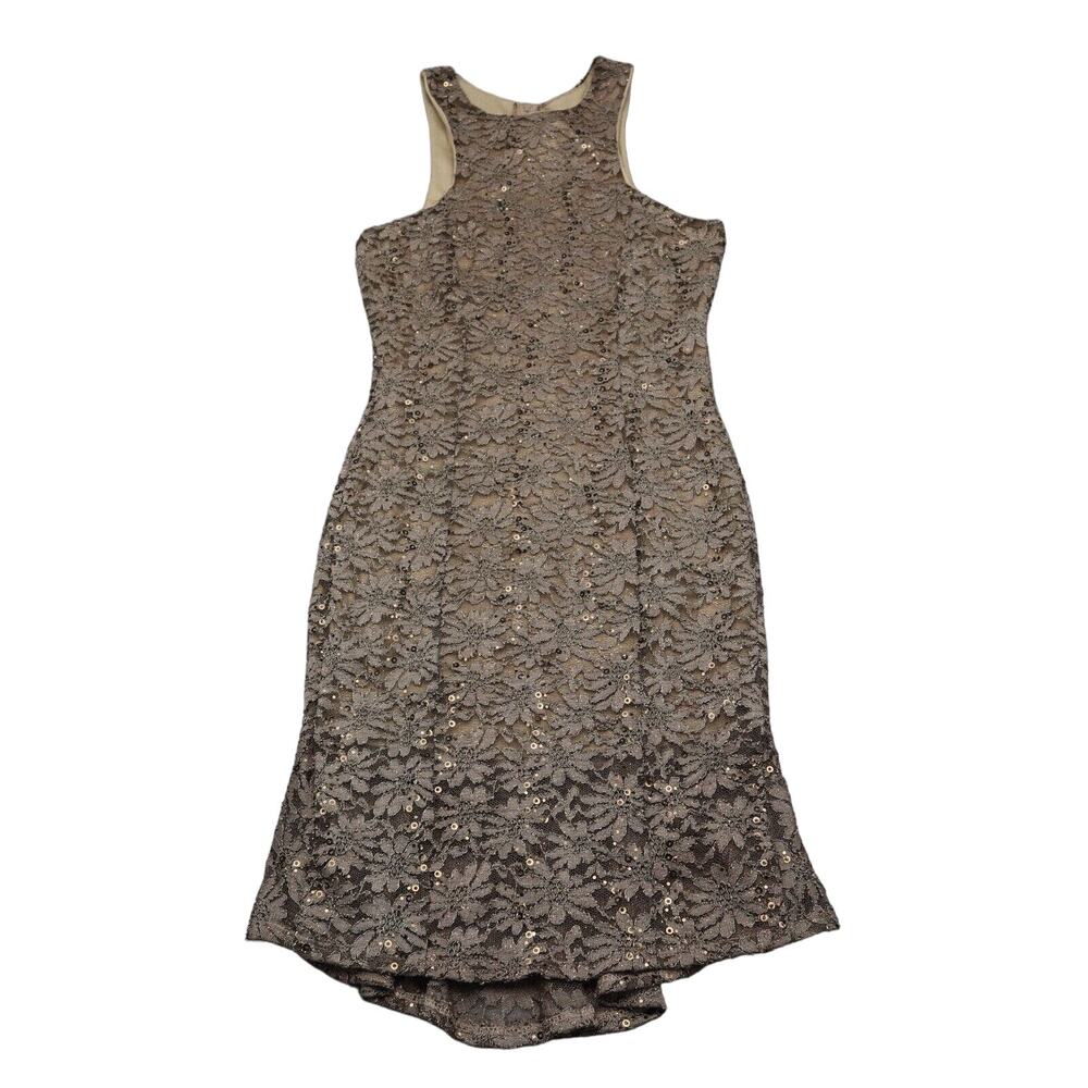 Coco Avante Dress Womens M Brown Floral Lace Sequin Sleeveless Round Neck Outfit - Picture 1 of 16